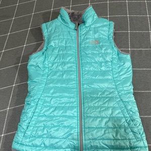 North Face Furry Lined Reversible Quilted Girls Vest Sz L 14/16